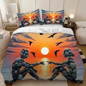 Three-Piece Print Giant Love 3D Digital Quilt Cover Pillowcase Bedding 135cm * 200cm (three-piece set)