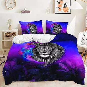 Three-Piece Quilt Cover Beast Animal Tiger Wolf Kit Digital Printing Bedding Batch 135 * 200 (two-piece set) 90g