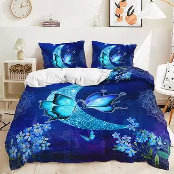 Three-Piece Quilt Cover Butterfly 3D Digital Printing Kit Bedding Home Textile Two-Piece Set 135 * 200 (two-piece set) 90g
