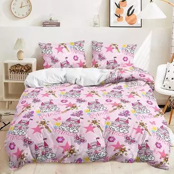 Three-Piece Quilt Cover Rainbow Princess Two-Piece Bedding Kit Digital Printing 135 * 200 (two-piece set) 90g