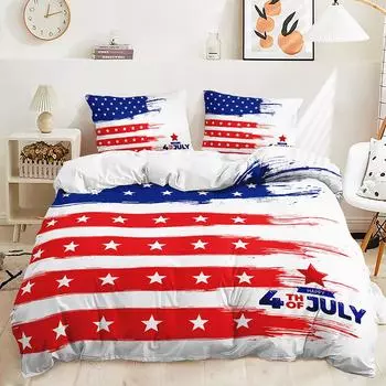 Three-Piece Red And Blue Star Flag Sunflower Quilt Cover Bedding Kit 135 * 200 (two-piece set) 90g