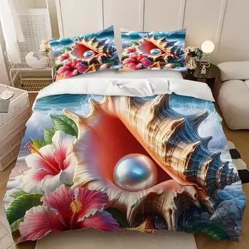 Three-Piece Seaside Flower Pearl Series Bedding 3D Digital Printing Three-Piece Set 135cm * 200cm (three-piece set)