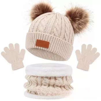 Three piece set of children s hats scarves gloves autumn and winter new warm baby hat 1