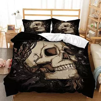 Three-Piece Skull Halloween Bedding Quilt Cover Digital Printing Kit Batch 135 * 200 (two-piece set) 90g