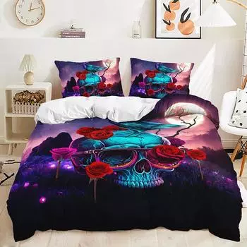 Three-Piece Skull Rose Quilt Set Bedding Kit Children S Room 135 * 200 (two-piece set) 90g