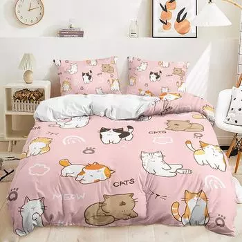 Three-Piece Small Animal Illustration Cat Hedgehog Quilt Set Two-Piece Bedding Set 135 * 200 (two-piece set) 90g
