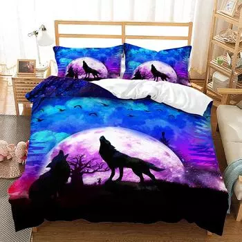 Three-Piece Wolf Animal Digital Printing Quilt Set Four-Piece Set 135 * 200 (two-piece set)