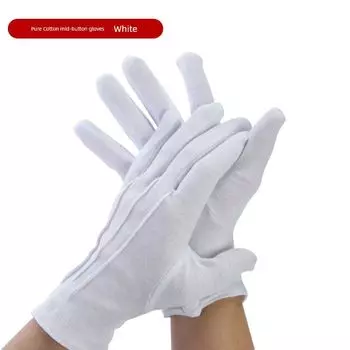 Three-Rib Security Wenwan, Traditional Chinese Handcraft Jewelry Work Cotton Gloves Buckle-pure cotton gloves 10 pairs One size