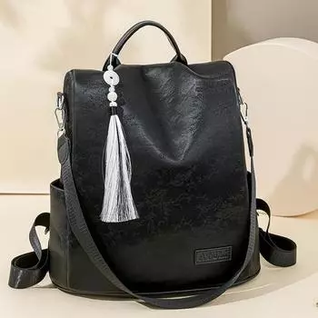 Three-Use Backpack Women s Tassel Shoulder Bag Outgoing Lightweight Travel Backpack чёрный