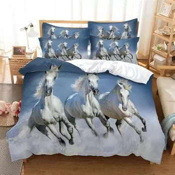 Three white horses Bedding 3D Digital Printing Cartoon Plain Weave Craft For North America And Europe Bedding Set Queen 70x133cm 2pcs