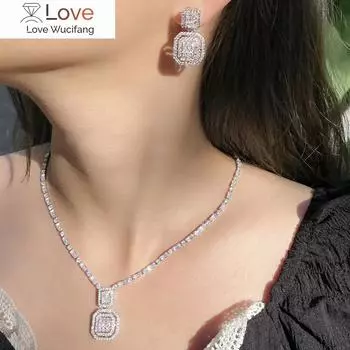 Серьги Threegraces Geometric Square, ожерелье, блестящий кубический цирконий, модный комплект ювелирных изделий для женщин, новый подарок на вечеринку
