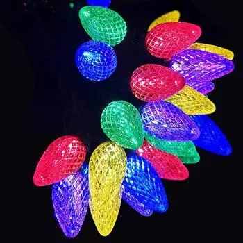 Thrisdar 10M C9 Bulbs Christmas String Lights 50 LED Plug in Strawberry Fairy Garland Light for Outdoor Patio Xmas Tree Decor 220V EU UK AU Plug разноцветный