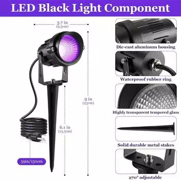 Thrisdar 12W Halloween UV LED Black Lights Outdoor COB LED Blacklight Spotlight IP66 Waterproof for Dance Glow Party Stage Decor 220V EU UK AU Plug