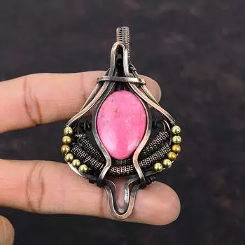 Thulite Copper Wire Wrapped Pendant Thulite Gemstone Jewelry Handmade Pendant Wire Wrapped Jewelry Gift For Her Copper Jewelry Healing Stone