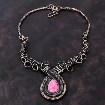 Thulite Necklace Copper Wire Wrapped Necklace Handmade Adjustable Necklace Decent Copper Wire Jewelry Natural Gemstone Necklace Gift For Her