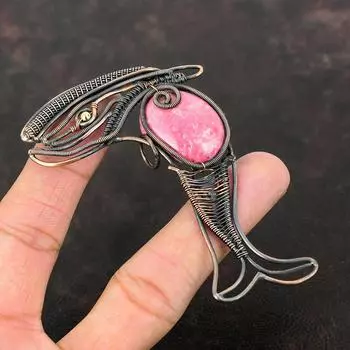 Thulite Pendant Copper Wire Wrapped Pendant Gemstone Pendant Thulite Copper Jewelry Gift For Wedding Handmade Fish Pendant Wire Wrap Jewelry