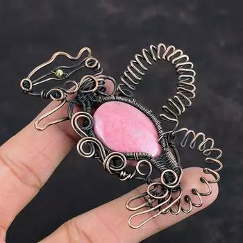 Thulite Pendant Copper Wire Wrapped Pendant Gemstone Jewelry Rabbit Pendant Copper Wire Jewelry Handmade Brand New Pendant Engagement Gifts