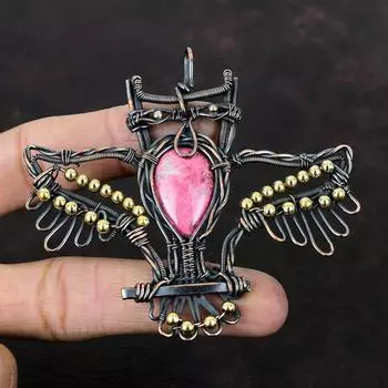 Thulite Pendant Copper Wire Wrapped Pendant Handmade Copper Jewelry Owl Design Pendant Natural Thulite Jewelry Gemstone Pendant Gift For Mom