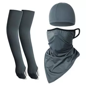 Thumb Exposed Viscose Fiber Sun-Protection Oversleeves Summer Outdoor Cycling Ice Silk Small Hat Sports Sun Protection Ear Hanging Triangular Binder Dark gray 1 double sleeve + triangle + small cap