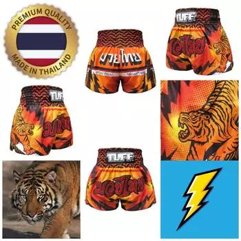Thunder bolt Tiger Muay Thai MMA Kickboxing Boxing Shorts Retro Vintage Pants Print 3D Microfiber Elastic Fight Martial Art Training Fitness Gym