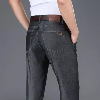 Tian Si весенние джинсы с высокой талией мужские эластичные повседневные прямые свободные брюки деловые удобные большие размеры мужские брюки 28