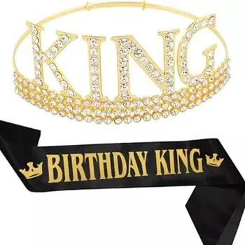 Тиара для вечеринки по случаю дня рождения для мужчин, набор королевской ленты и короны для мужчин, сувениры на день рождения Black Sash