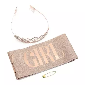 Тиара на день рождения для девочки, розовое золото, кристалл, корона на день рождения, тиара и пояс, украшение, подарок на вечеринку