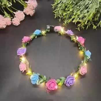 Tiara Wreath Headband Simulation Rose Flower Glowing Wreath Vintage Flower Crowns For Bridesmaid H