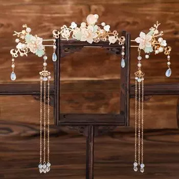Тиара жемчужная кисточка палочка для волос китайский набор шпилек женские аксессуары для волос ханьфу комплект украшений для волос B
