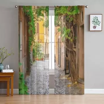 Tiber Trastevere Romantic Town In Rome Europe Chiffon Sheer Curtains for Living Room Bedroom Decor Window Voiles Tulle Curtain 135W x 114H(cm)