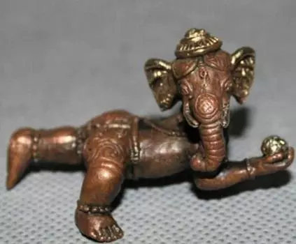 Тибет Фиолетовый Бронзовый Золотой Буддийский Ганапати Ганеша Статуя Будды Ганеши