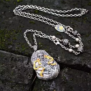 Tibetan Ethnic Style Zakiram Pendant Necklace Guochao Retro Couple Transfer Pendant Sweater Neck Chain