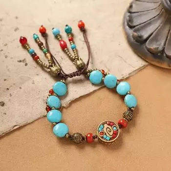 Tibetan retro style double-layer woven bracelet Nepalese bead niche design men s and women s hand rope exotic bracelet