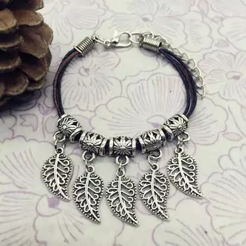 Tibetan silver retro small fresh bell leaf bracelet sweet couple popular hand rope fashion anklet jewelry