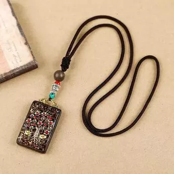 Tibetan Thangka Necklace Ebony Buddha Pendant Men s and Women s Long Simple Sweater Chain Retro Accessories