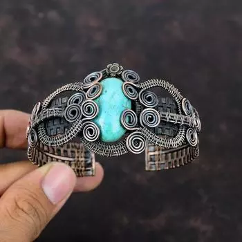 Tibetan Turquoise Bangle Copper Wire Wrapped Cuff Bracelet Handmade Adjustable Bangle Wire Wrap Gemstone Jewelry Copper Bangle Gift For Her