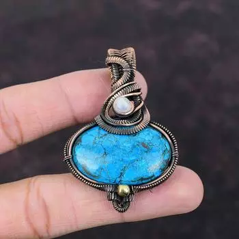 Подвеска из тибетской бирюзы и меди, подвеска из медной проволоки с драгоценным камнем, подвеска из радужного лунного камня, медные украшения в подарок для него, подвеска ручной работы