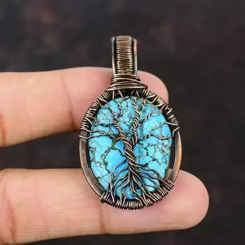 Tibetan Turquoise Copper Pendant Copper Wire Wrapped Pendant Gemstone Pendant Turquoise Jewelry Gift For Mother Handmade Wire Wrap Jewelry