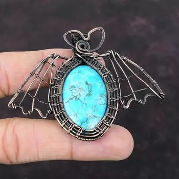 Tibetan Turquoise Copper Pendant Copper Wire Wrapped Gemstone Pendant Butterfly Pendant Antique Copper Jewelry Gift For Him Handmade Pendant