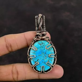 Tibetan Turquoise Copper Pendant Wire Wrapped Gemstone Pendant Handmade Jewelry Unique Copper Design Jewelry Gift For Him Birthstone Jewelry