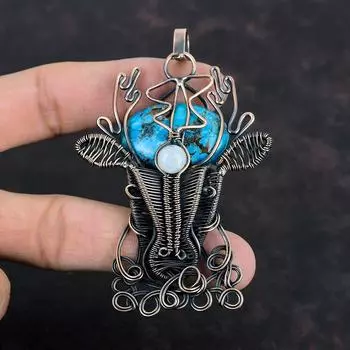 Тибетская бирюза, медный кулон, проволочная обертка, драгоценный камень, кулон ручной работы, кулон в виде оленьей морды, кулон из лунного камня, медные украшения для подарков