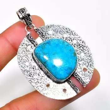 Подвеска ручной работы из тибетского бирюзового камня с серебряным покрытием 925 пробы 2,27 дюйма 2.27 синий