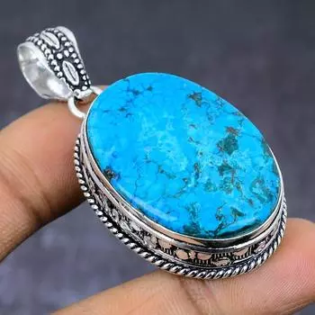 Tibetan Turquoise Gemstone 925 Steling Silver Jewelry Pendant 2.13 J9B52