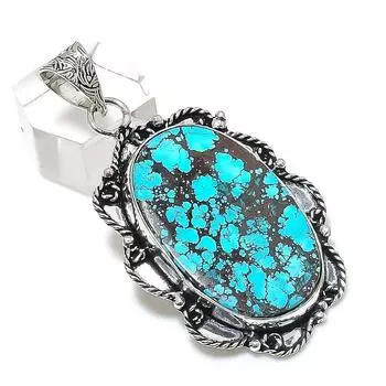 Tibetan Turquoise Gemstone 925 Sterling Silver Jewelry Pendant 2.29 n7r94