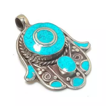 Tibetan Turquoise Gemstone 925 Sterling Silver Jewelry Pendant 1.93 c2b08