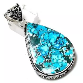 Tibetan Turquoise Gemstone Handmade 925 Sterling Silver Pendant 2.44 f6S27