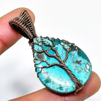 Подвеска из тибетской бирюзы ручной работы из медной проволоки 1,77 дюйма 1.77 синий