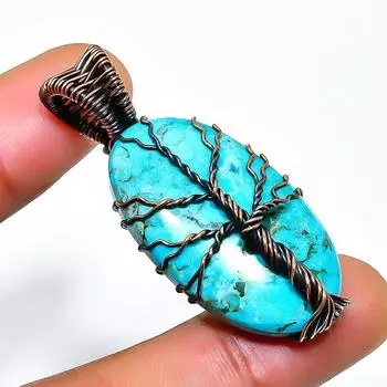 Подвеска из тибетской бирюзы ручной работы из медной проволоки 1,77 дюйма 1.77 синий