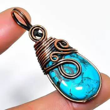 Tibetan Turquoise Gemstone Handmade Copper Wire Wrap Jewelry Pendant 2.09 2.09 синий