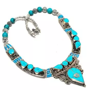 Tibetan Turquoise Handmade Jewelry Necklace 18 z2c13